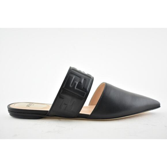 Fendi Motif FF Logo Black Leather Pointed Toe Ballerina Ballet Mule Flat 36.5 - Picture 3 of 12